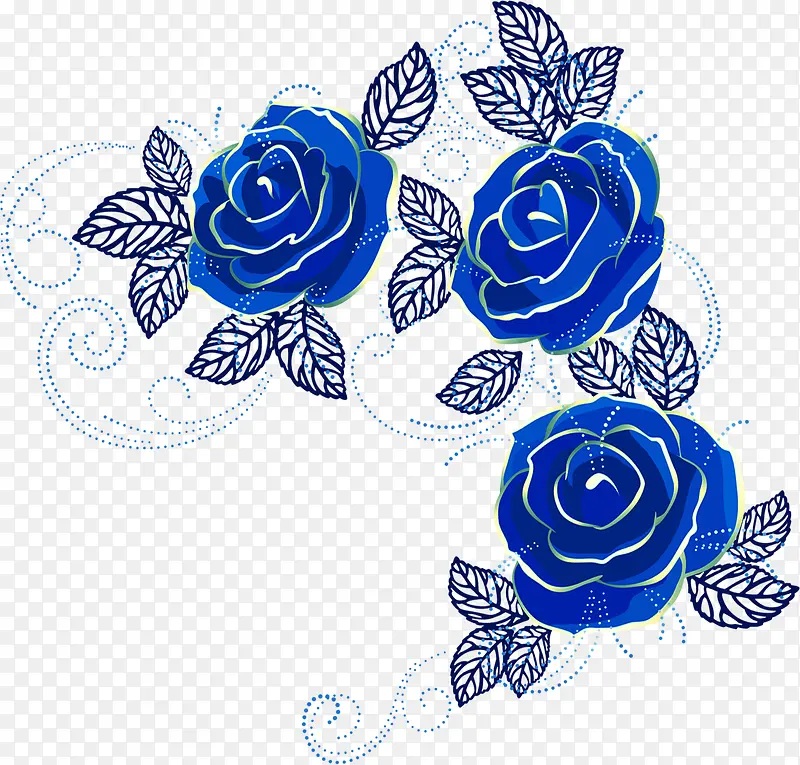 蓝玫瑰婚礼花纹边框装饰
