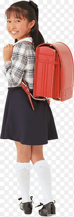 红色上学书包女孩