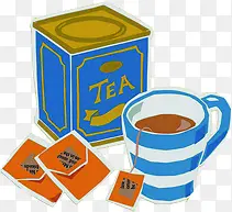 卡通手绘茶杯茶具茶叶