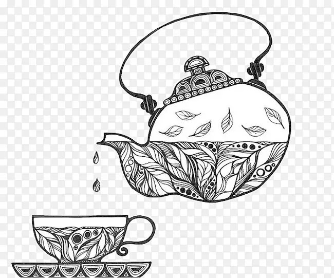 自然叶子手绘茶壶