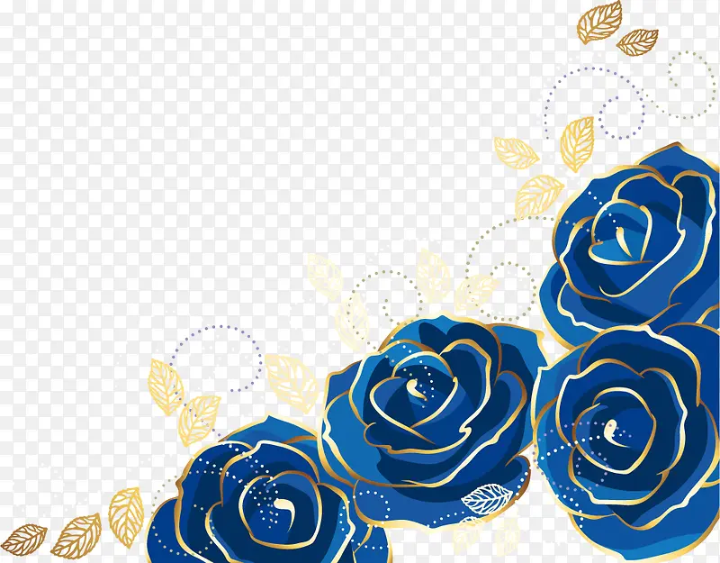 蓝色手绘精致花朵设计花纹