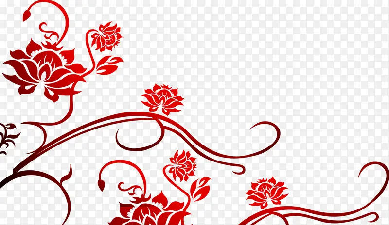 红色手绘花朵树枝花纹