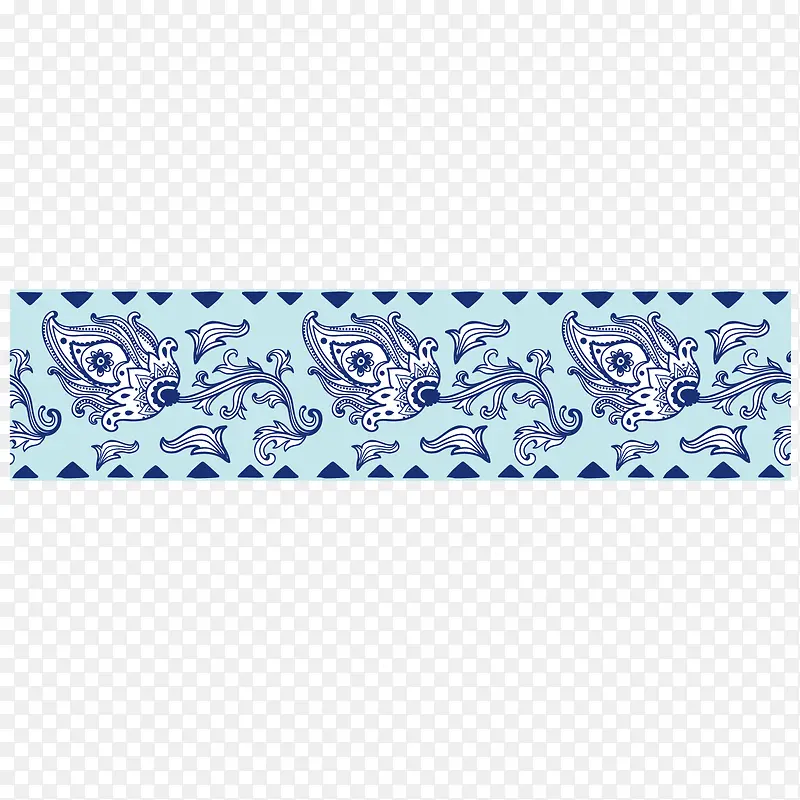 蓝色线条花朵矢量苗族花纹