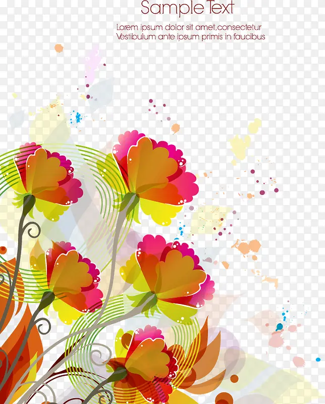 手绘彩色花朵背景素材