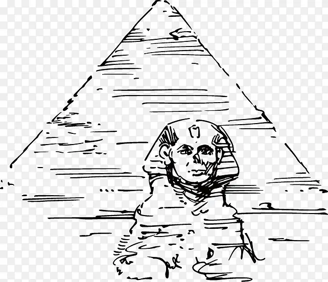 手绘古埃及金字塔狮身人面像线稿