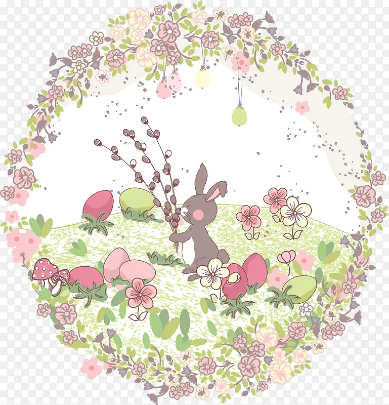 卡通花朵兔子欧式花纹