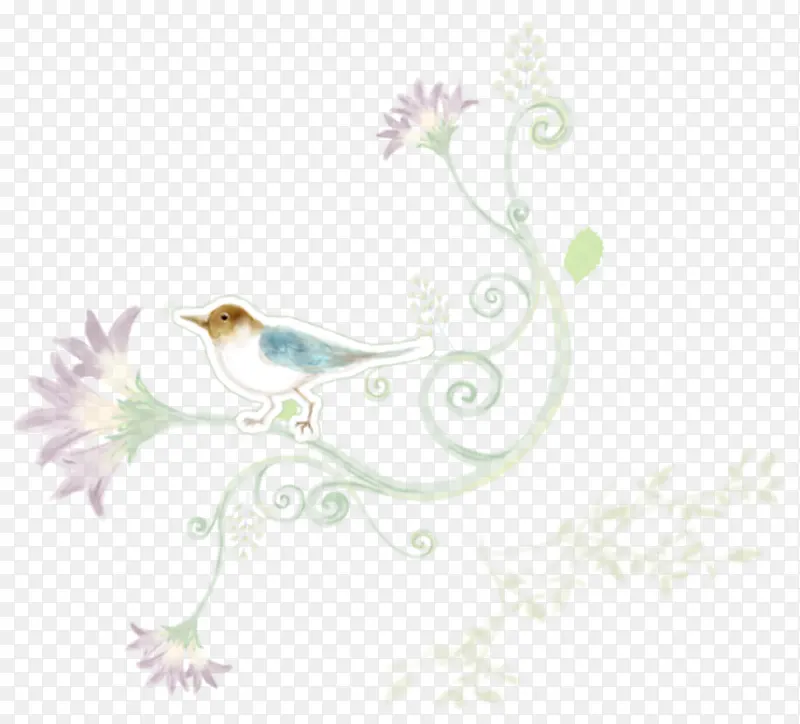 创意手绘扁平小鸟植物图案