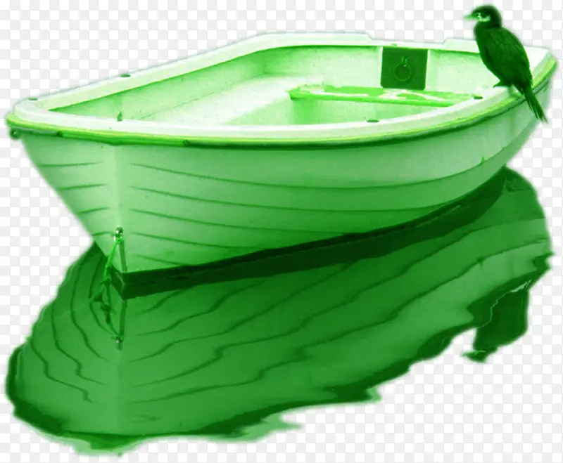 绿色创意手绘小船小鸟