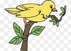 卡通手绘枝条的黄色小鸟