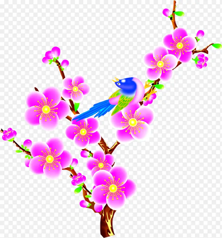 手绘粉色花朵小鸟装饰