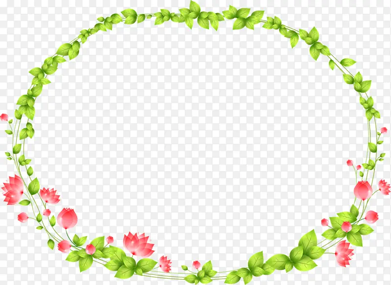 手绘绿叶花朵圆环