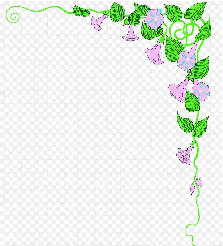 手绘紫色小花绿叶边框装饰