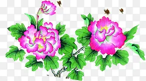 手绘粉色花朵绿叶宣传页