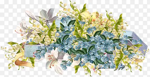 手绘蓝色花朵绿叶