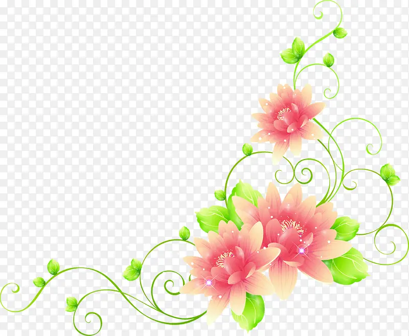 手绘粉色花朵绿叶展架