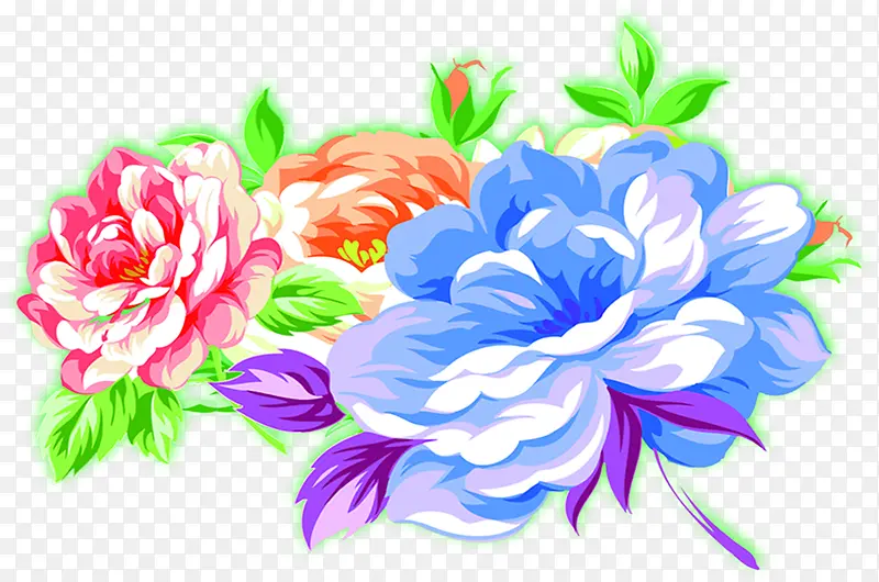 彩色中式牡丹花朵