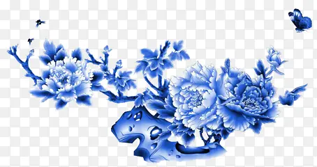 蓝色牡丹花花朵装饰