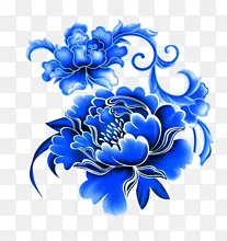 手绘蓝色花朵牡丹