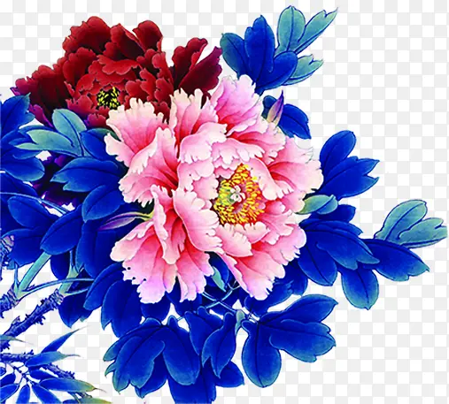蓝色艺术牡丹花朵植物