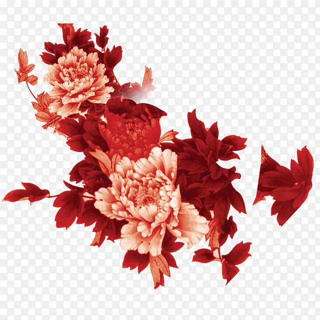 彩绘红色牡丹花