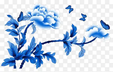 蓝色牡丹花蝴蝶
