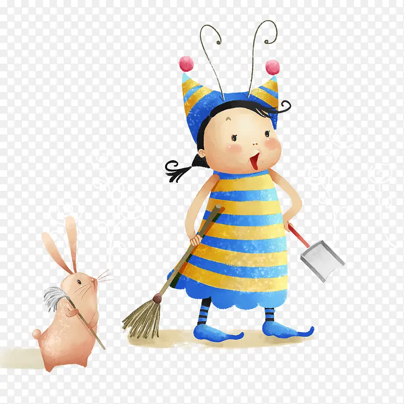 小蜜蜂打扫卫生的小男孩