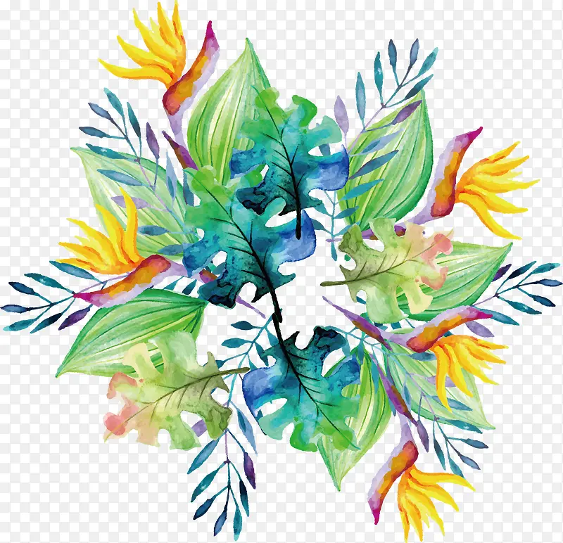 矢量手绘彩色植物