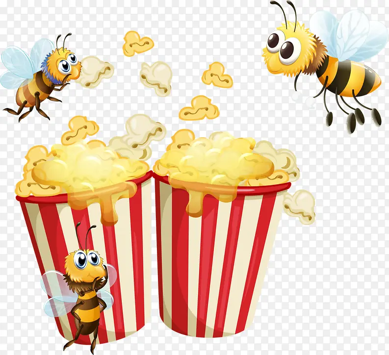 卡通小蜜蜂和爆米花