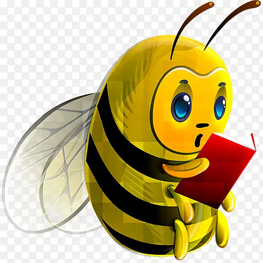 手绘黄色蜜蜂读书