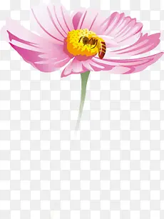 手绘粉色蜜蜂采蜜花朵植物