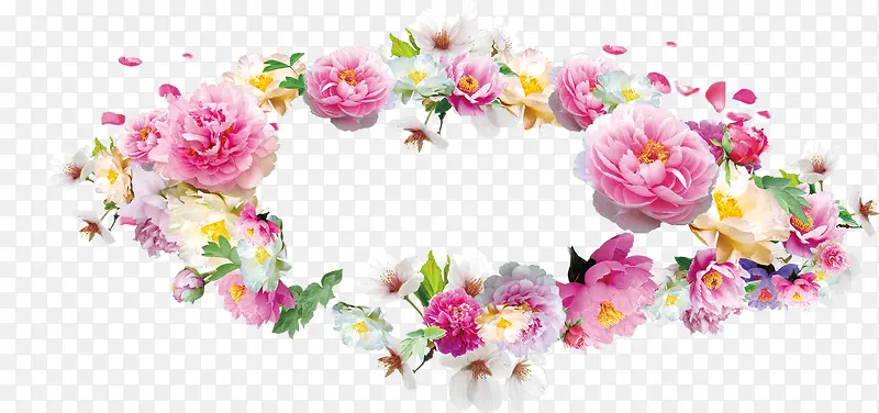 红色节日花朵花环卡通