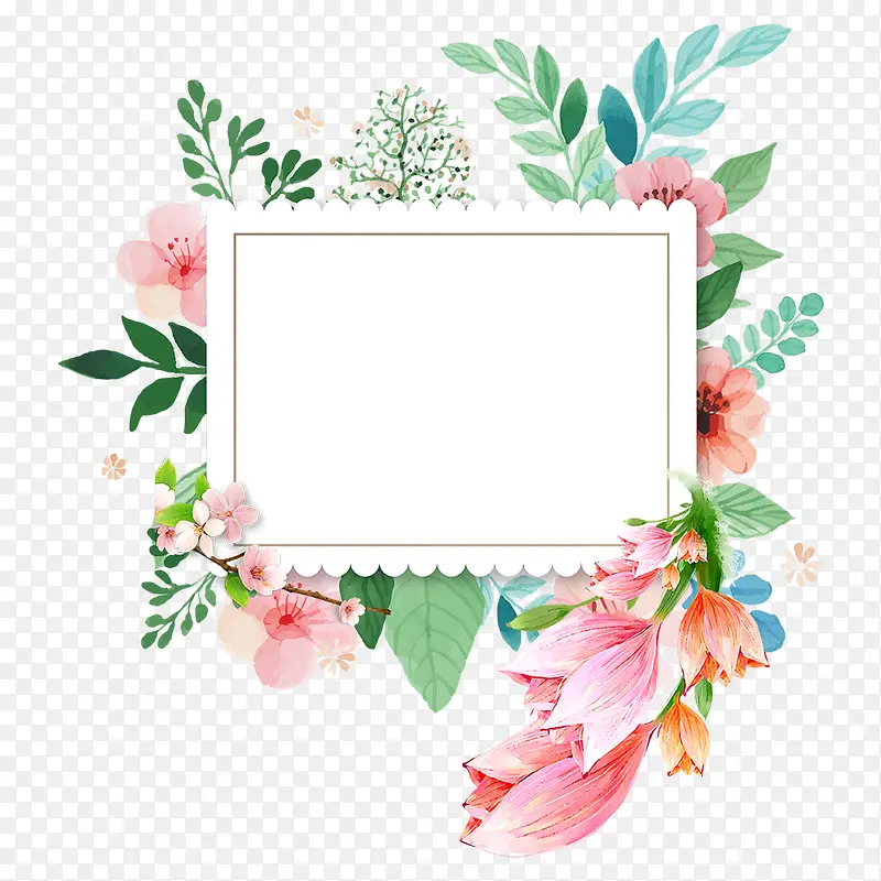 水彩手绘春季植物装饰边框