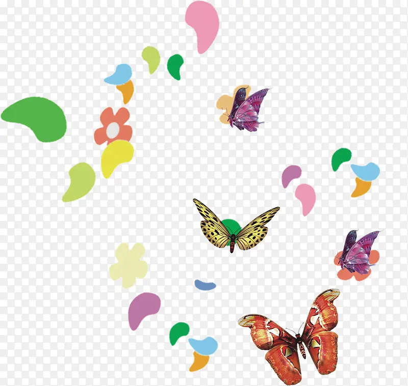 彩色花朵蝴蝶手绘装饰