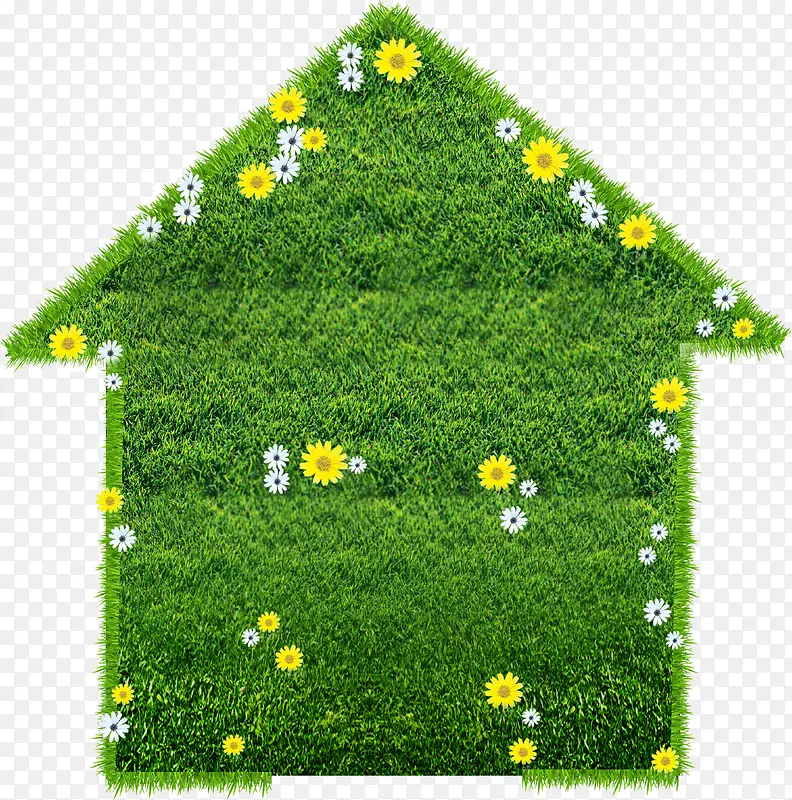 绿色小草小花元素房子