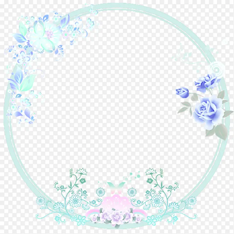 清新蓝色花朵圆形边框