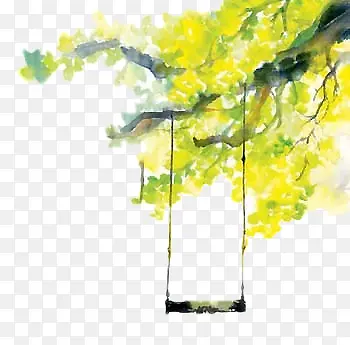 手绘文艺黄色树叶