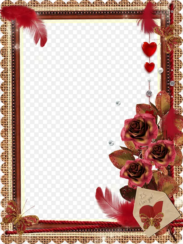 红色花纹相框装饰图片
