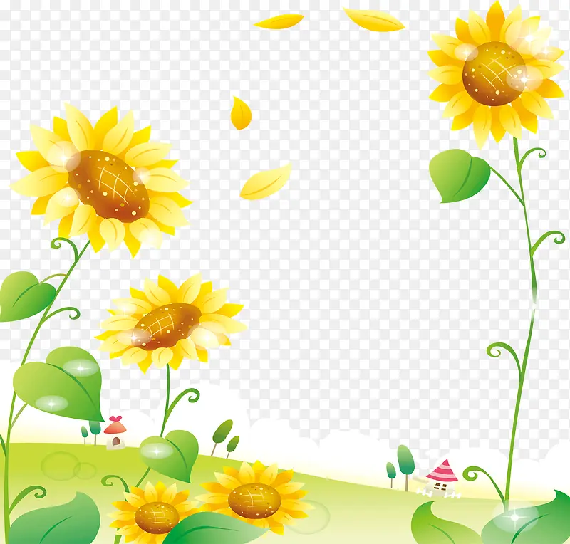 手绘夏季黄色向日葵装饰