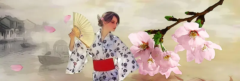 日本背景　油画
