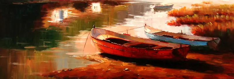 油画船只背景banner