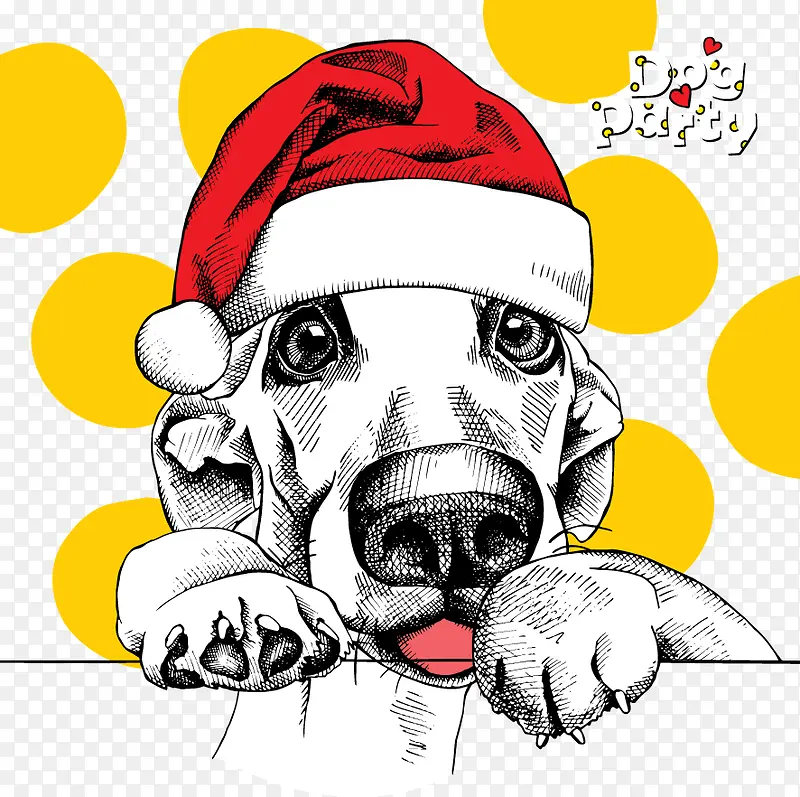 黄色波点可爱的圣诞狗