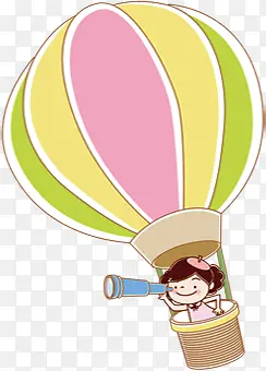 卡通女孩热气球