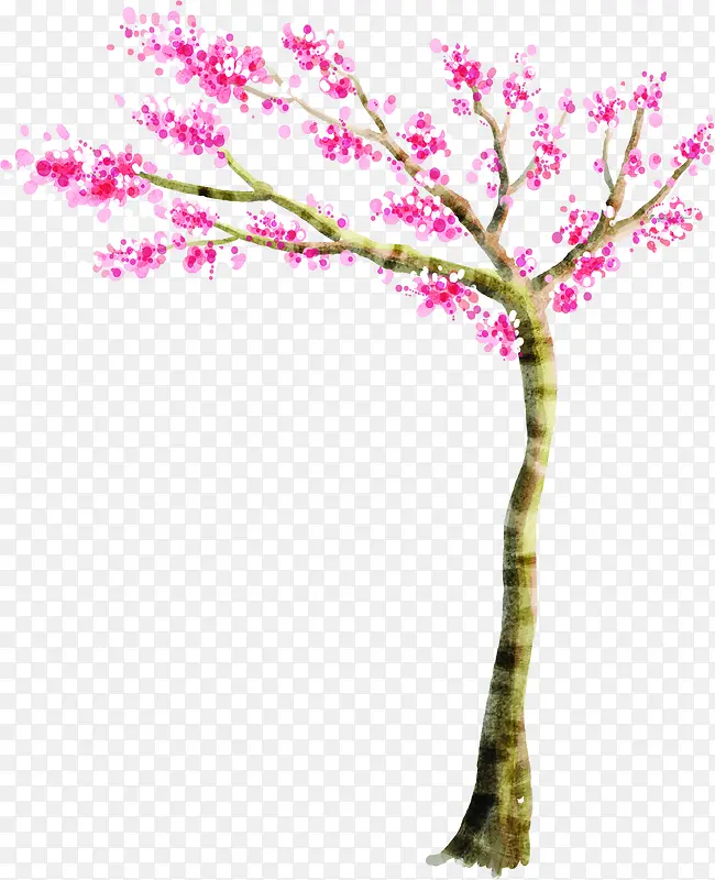 春天水彩粉色桃花