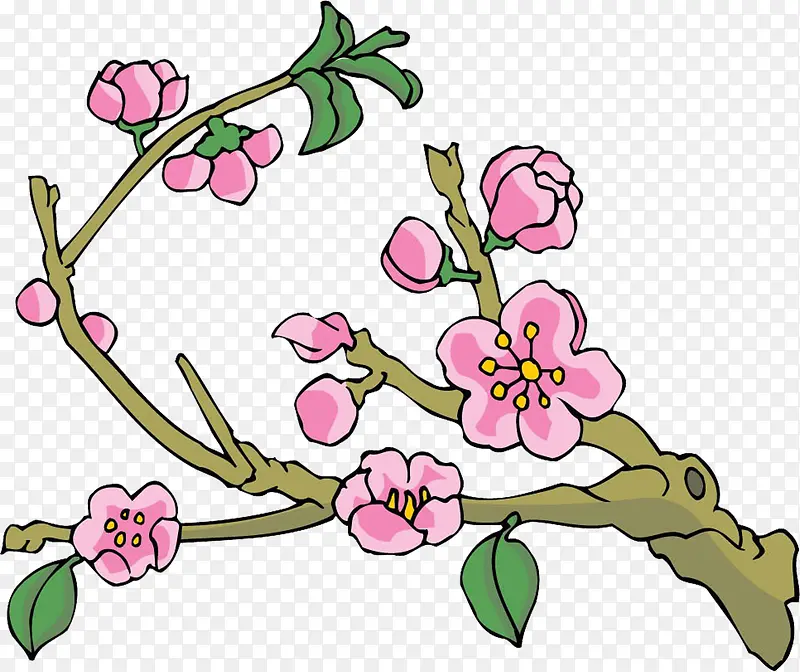 古风手绘粉色桃花树枝