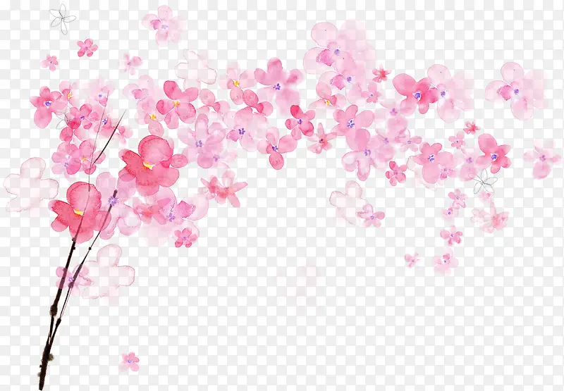 粉色桃花景观手绘