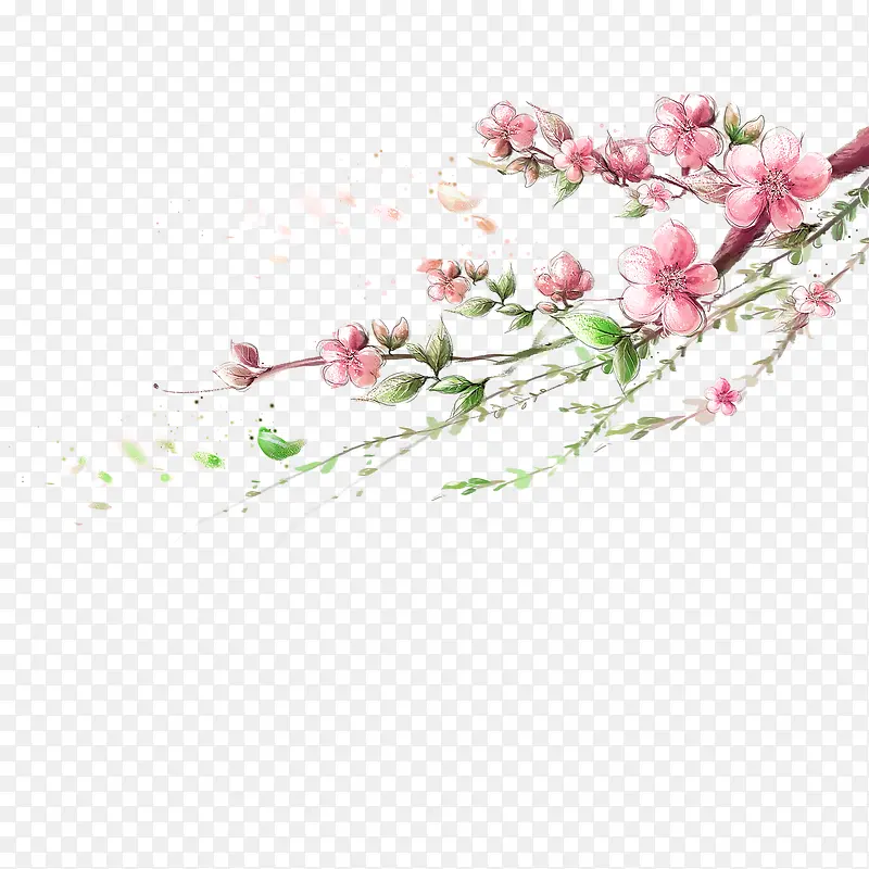 手绘桃花枝