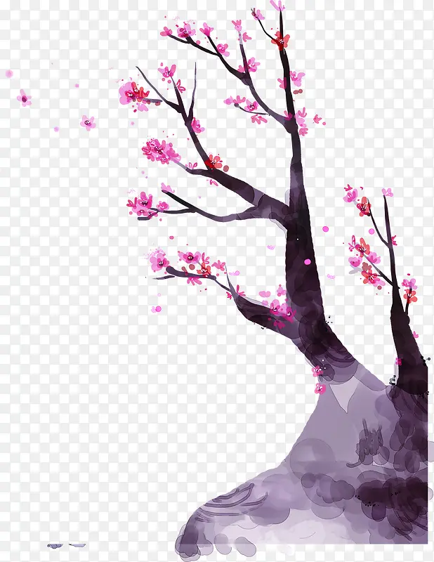 粉色桃花水彩手绘装饰