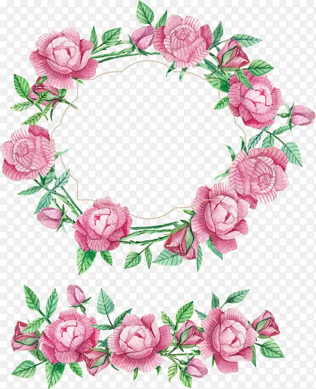 水彩粉色花朵边框