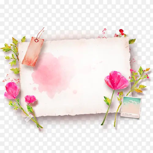 粉色清新纸张花朵边框纹理
