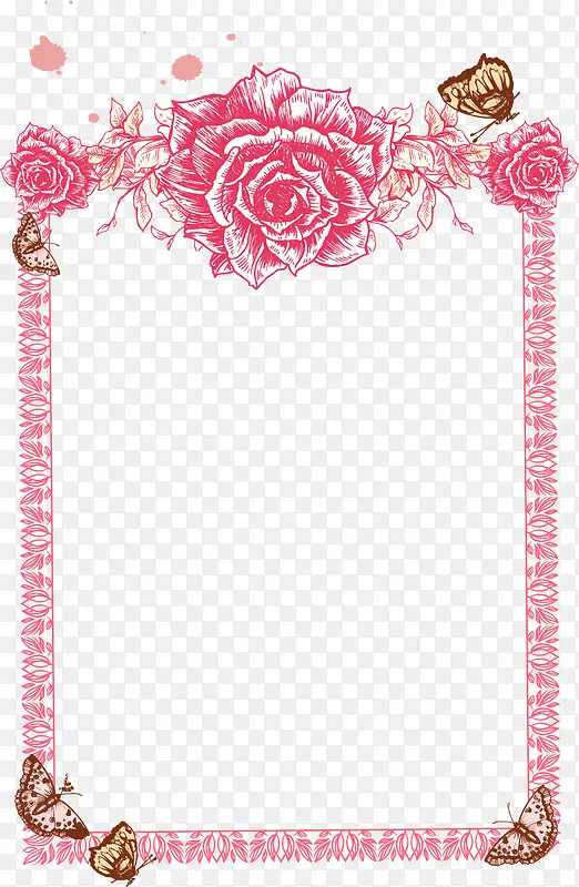 矢量手绘粉色花朵边框